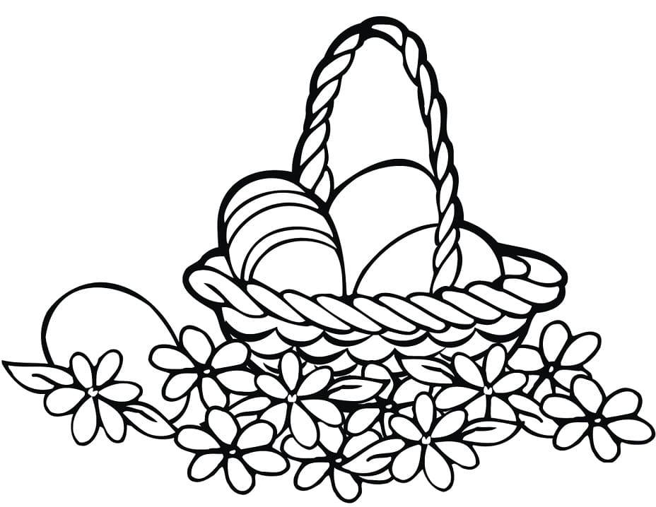 Easter Basket and Flowers coloring page