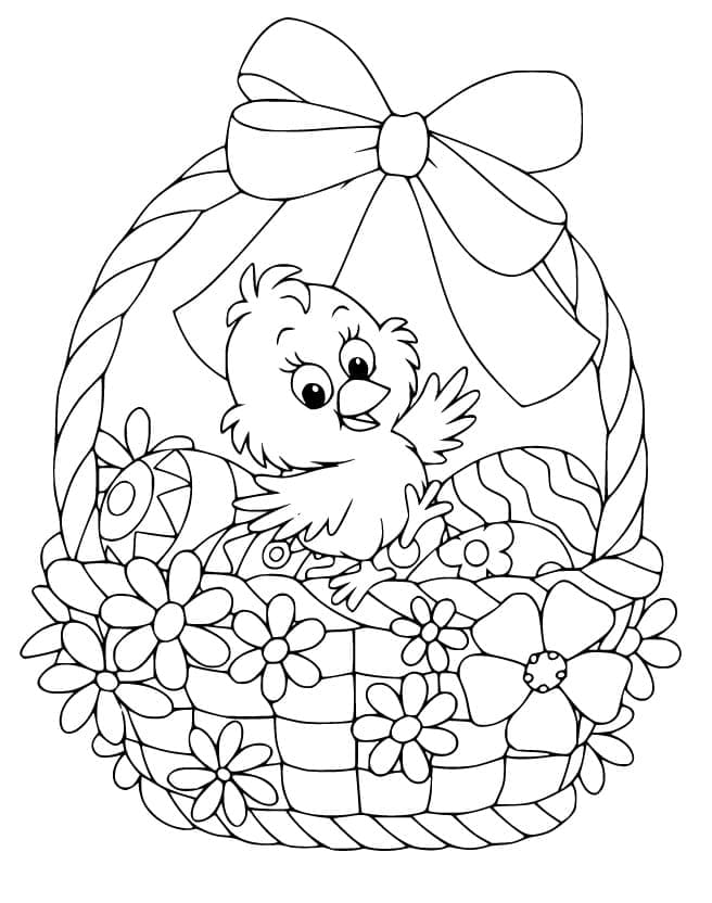 Easter Chick and Easter Basket coloring page