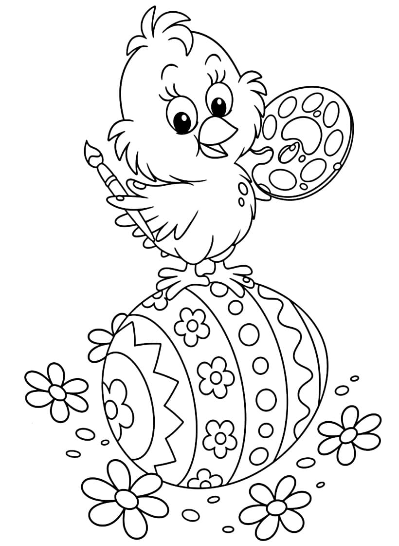 Easter Chick is Painting Eggs coloring page