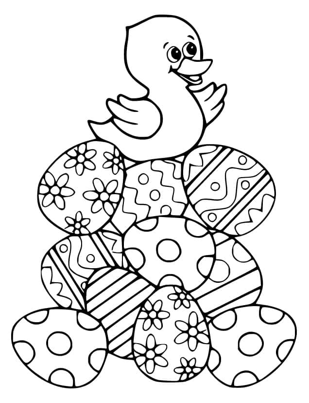 Easter Chick with Easter Eggs coloring page