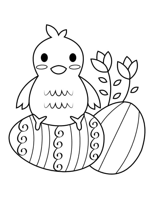 Easter Chick with Eggs coloring page