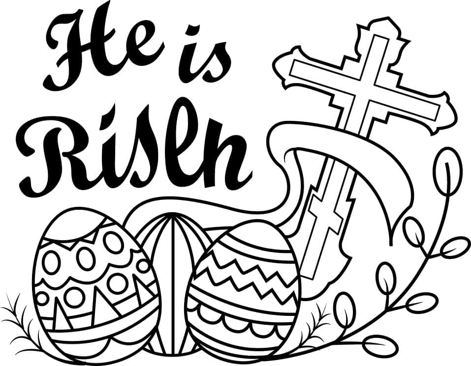 Easter Eggs and Cross coloring page