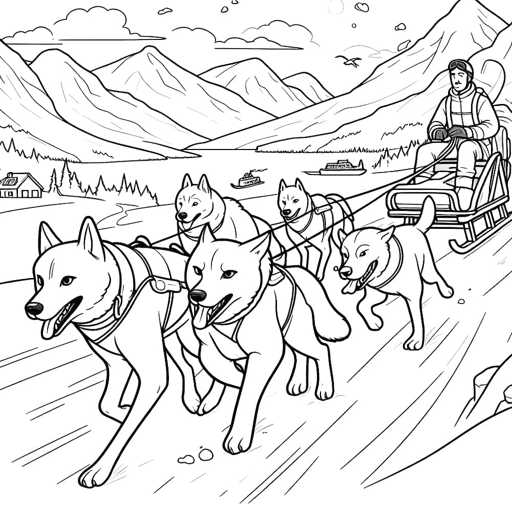 Printable Iditarod coloring page