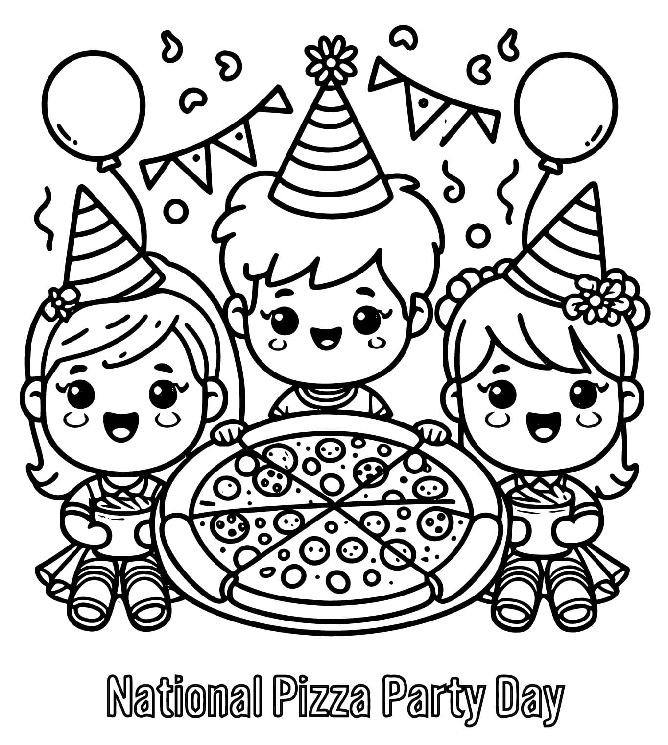 Celebrating National Pizza Party Day coloring page