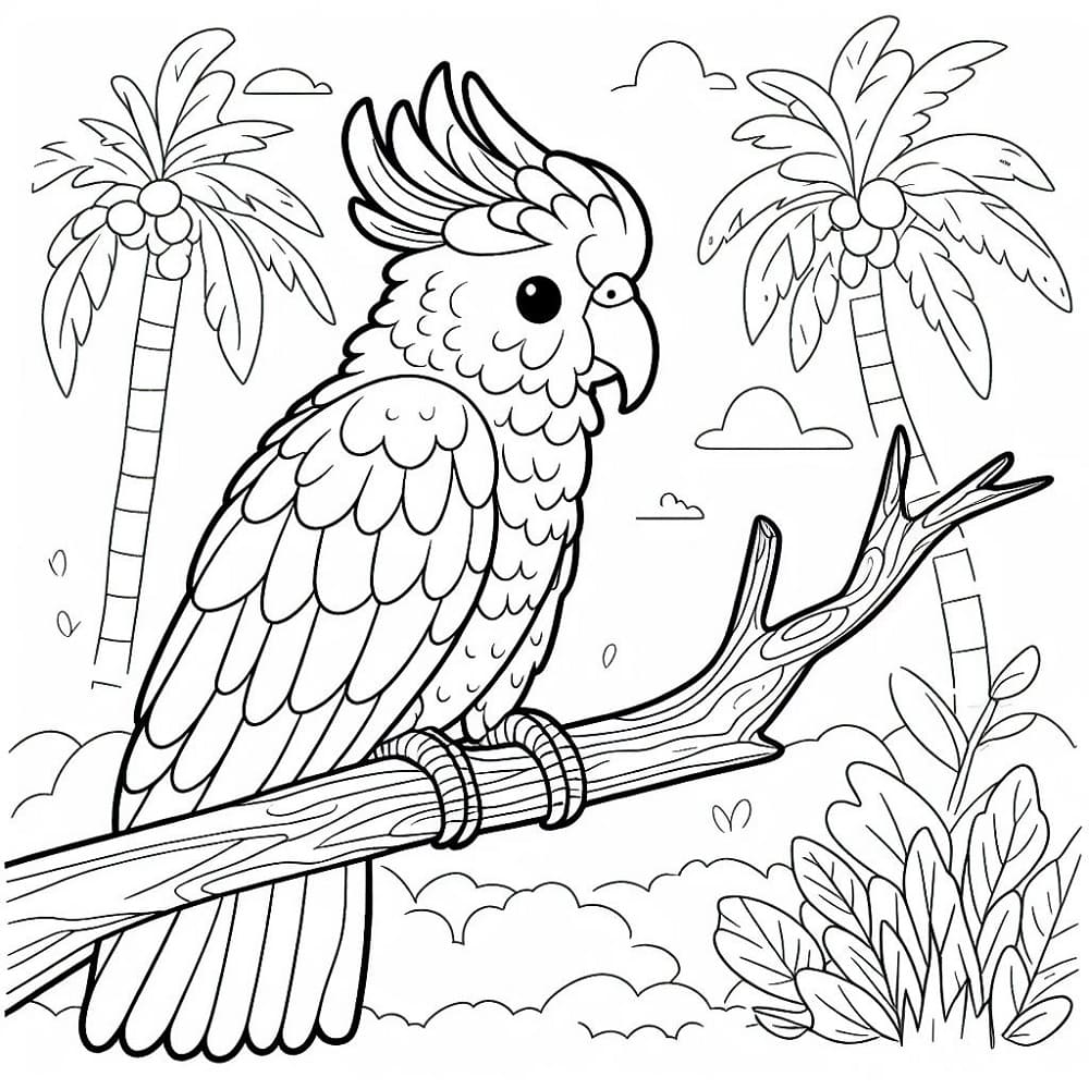 Cockatoo in the Forest coloring page