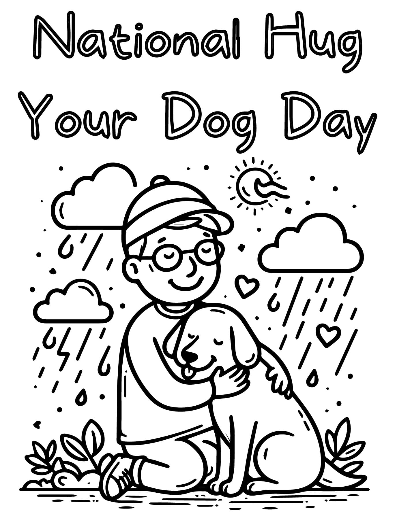 Hug Your Dog Day to Print coloring page