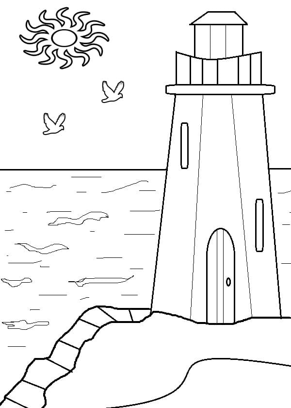 Lighthouse and Sun coloring page