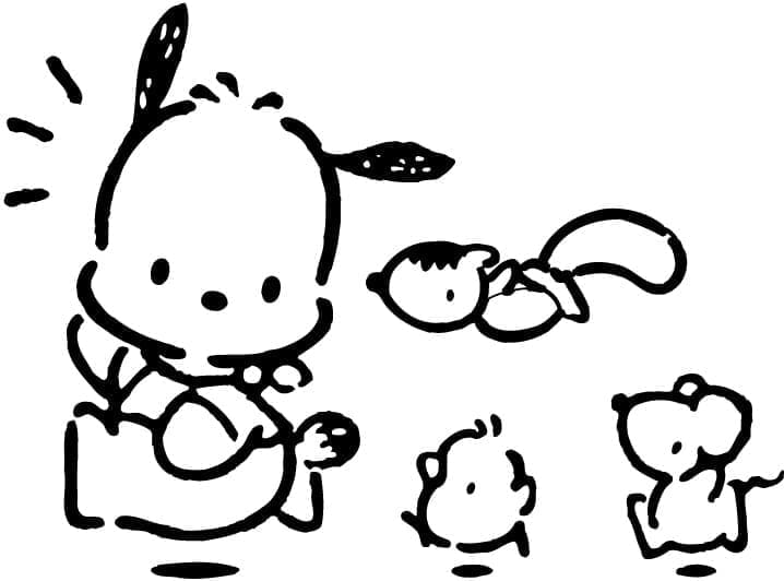 Pochacco with Animals coloring page