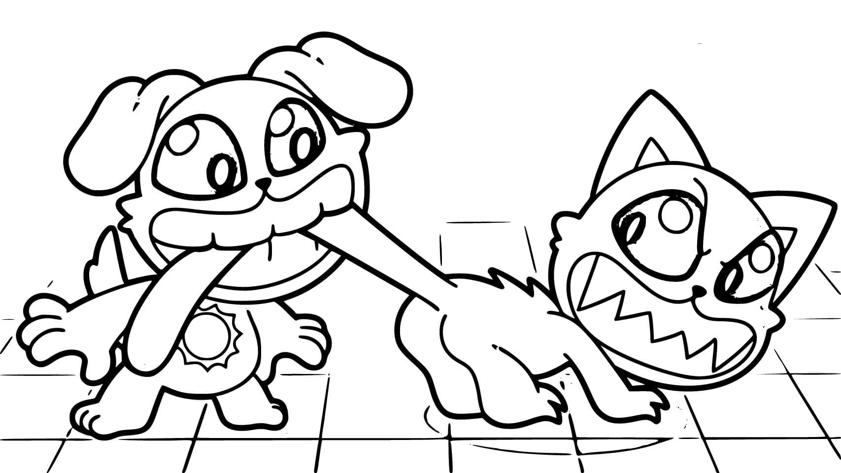 Funny DogDay and Catnap coloring page