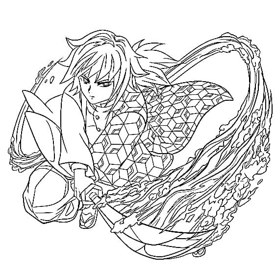 Giyu Tomioka in Demon Slayer coloring page