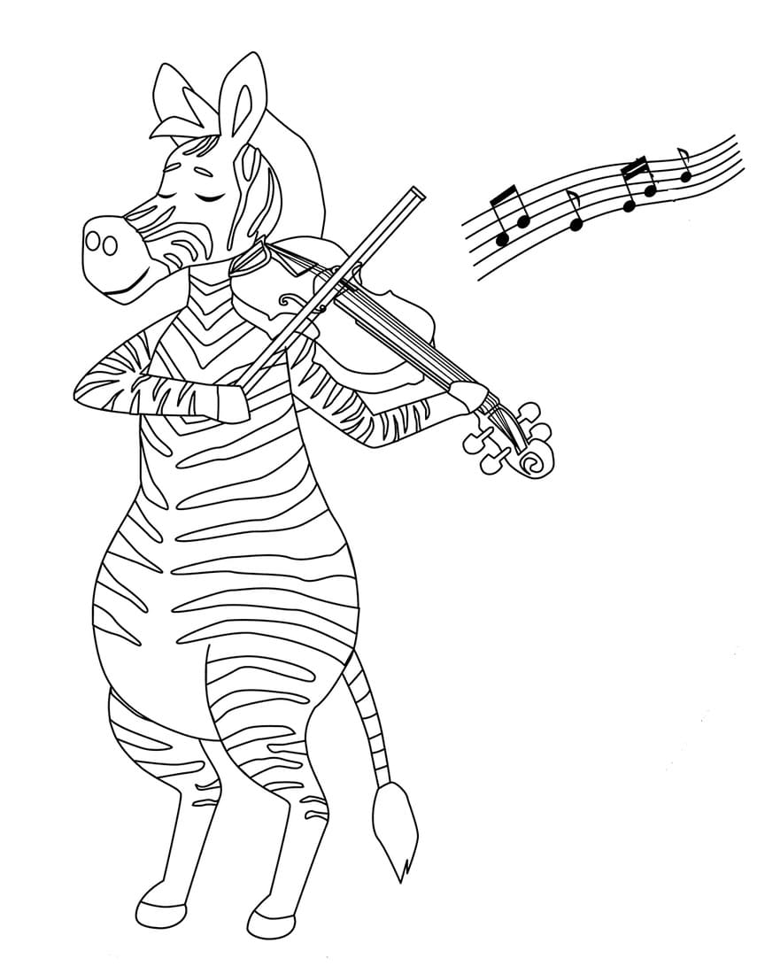 Zebra Plays Violin coloring page