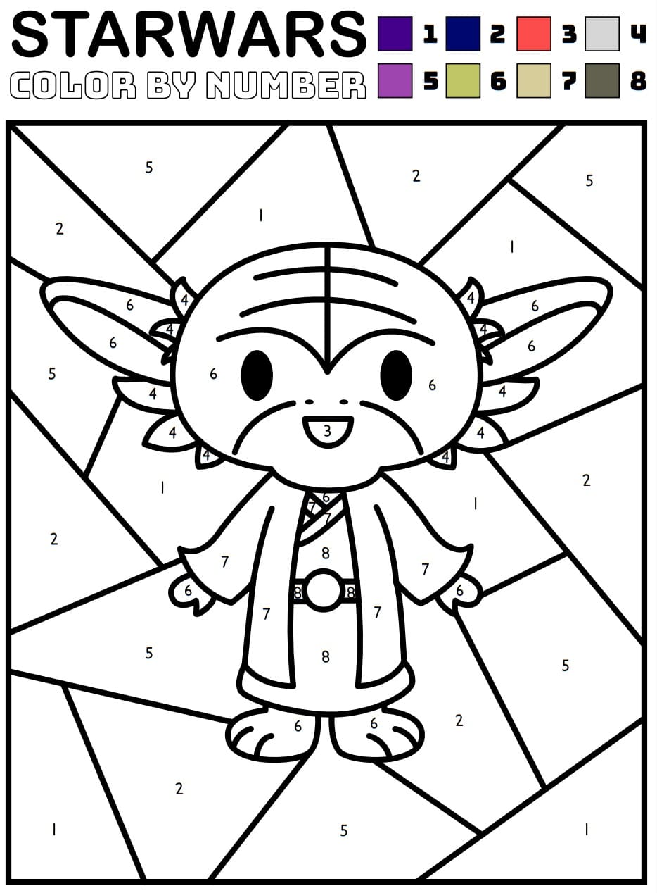 Color by Number Star Wars Yoda coloring page