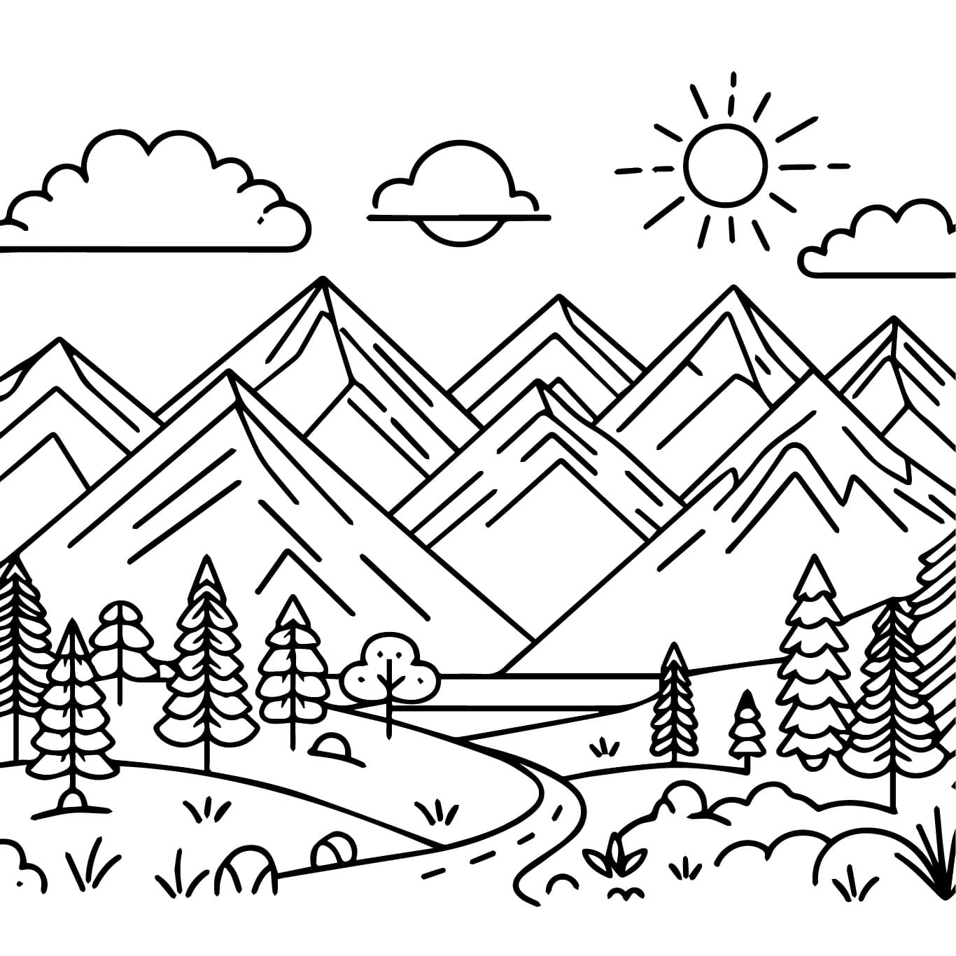 Amazing Mountain Landscape coloring page