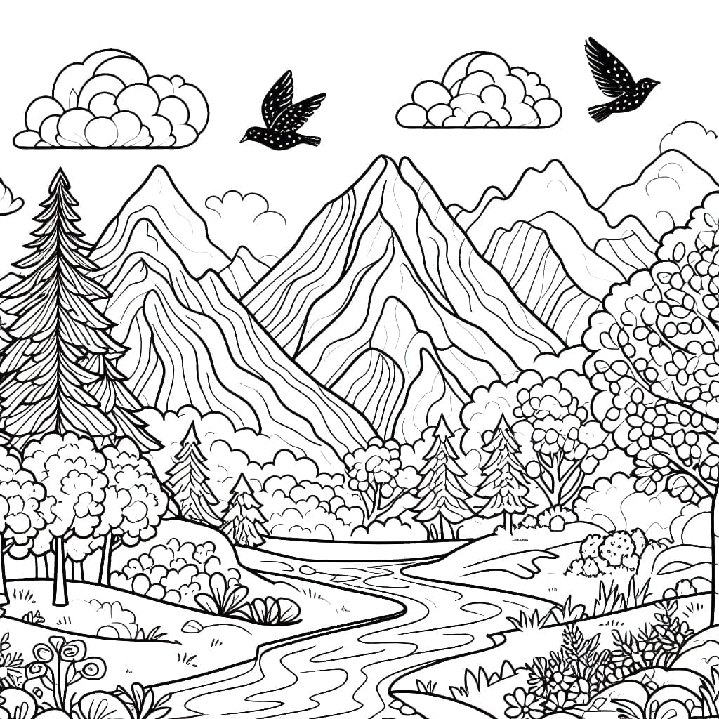 Beautiful Mountain coloring page