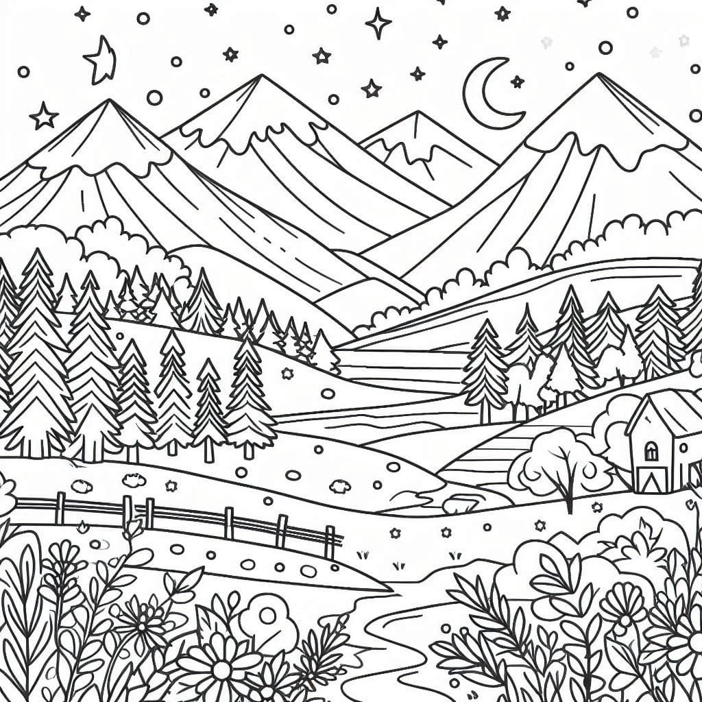 Beautiful Mountain Landscape coloring page