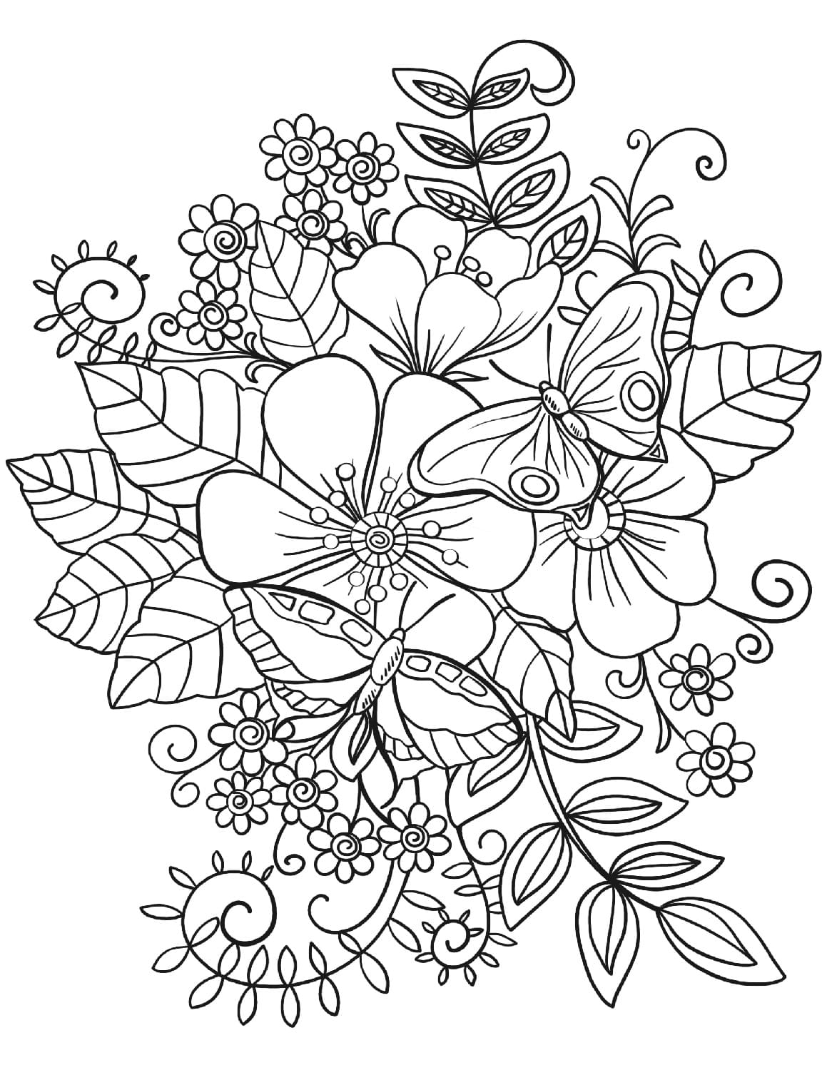 Butterflies and Flowers coloring page