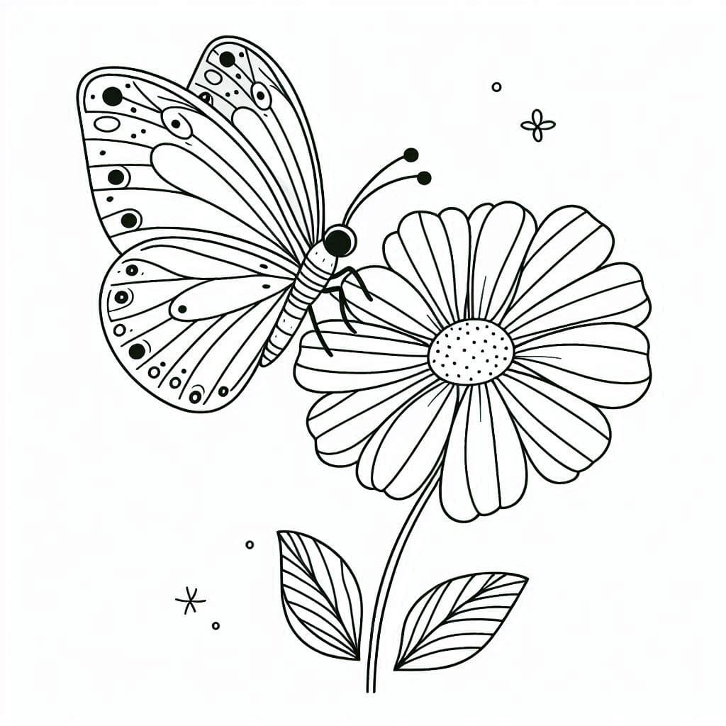 Flower and Butterfly coloring pages