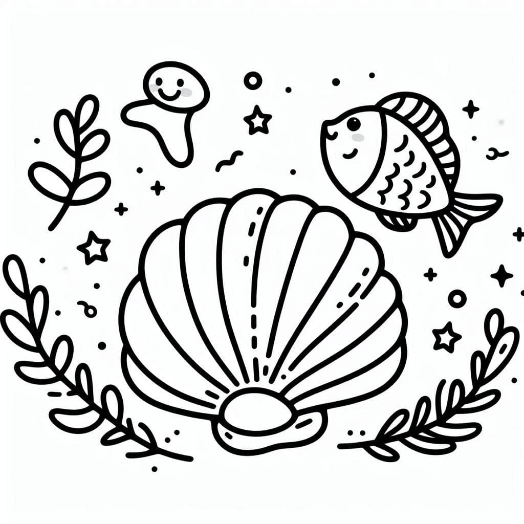 Clam and Fish coloring page