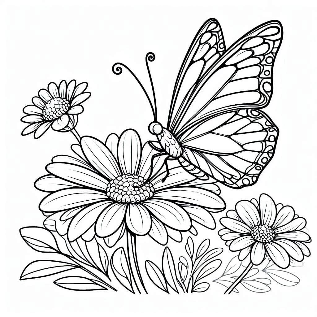 Fantastic Flower and Butterfly coloring page