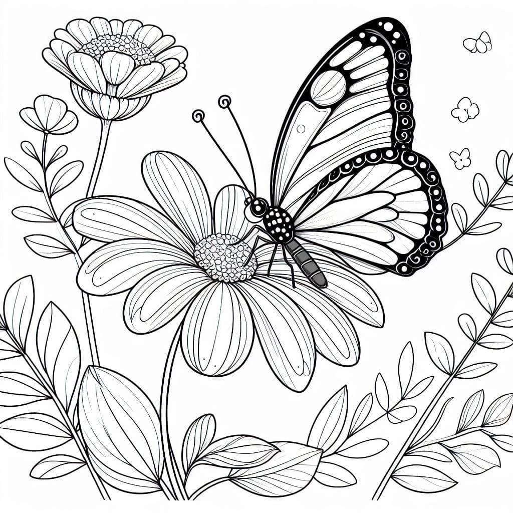 Flower and Butterfly For Free coloring page