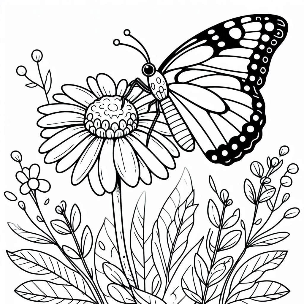 Flower and Butterfly For Kids coloring page