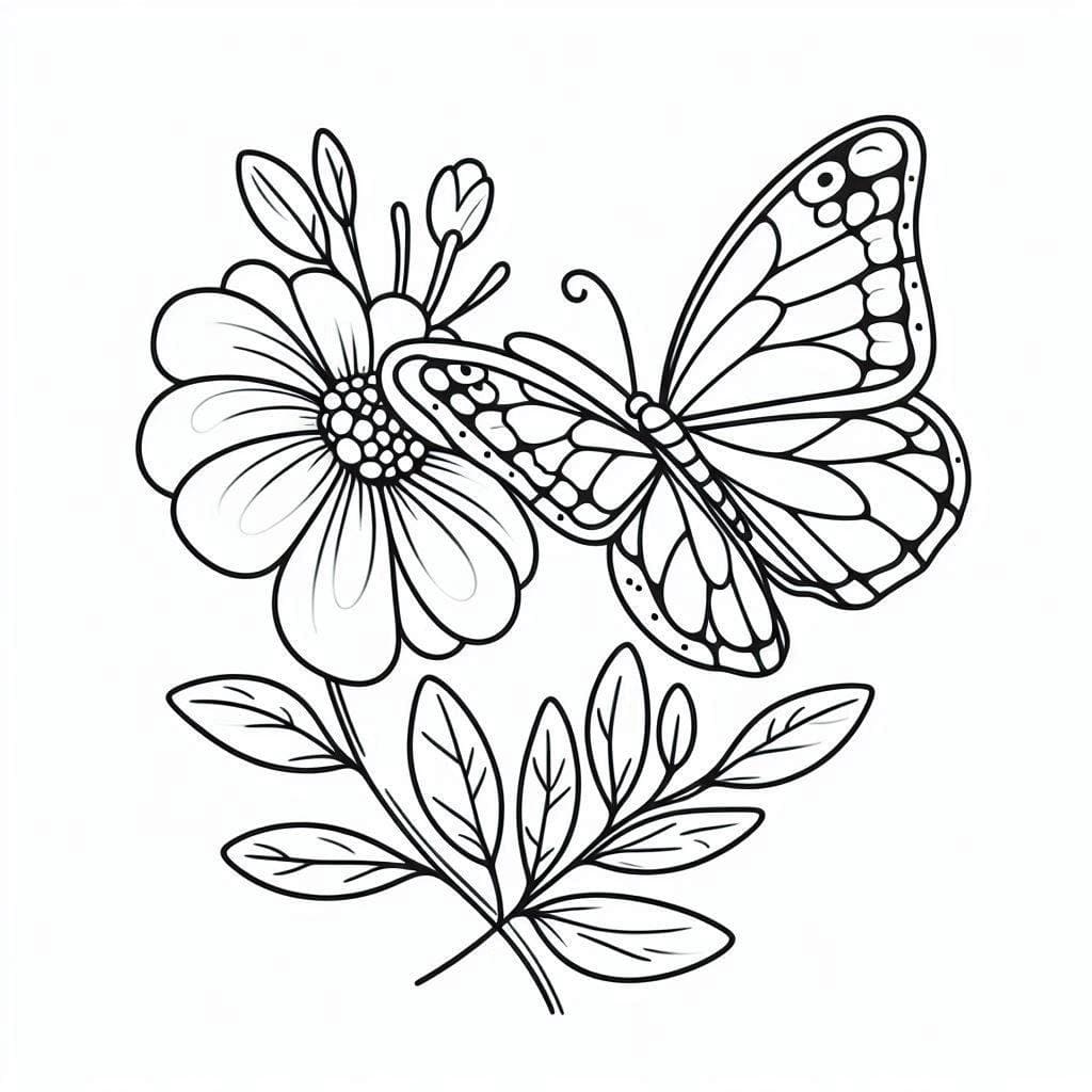 Flower and Butterfly Free Printable coloring page