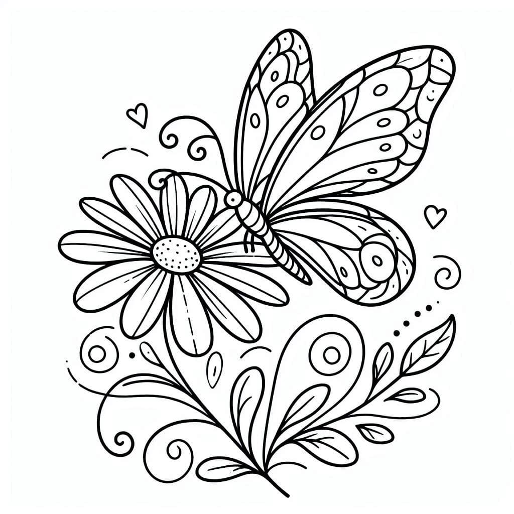 Flower and Butterfly Printable coloring page