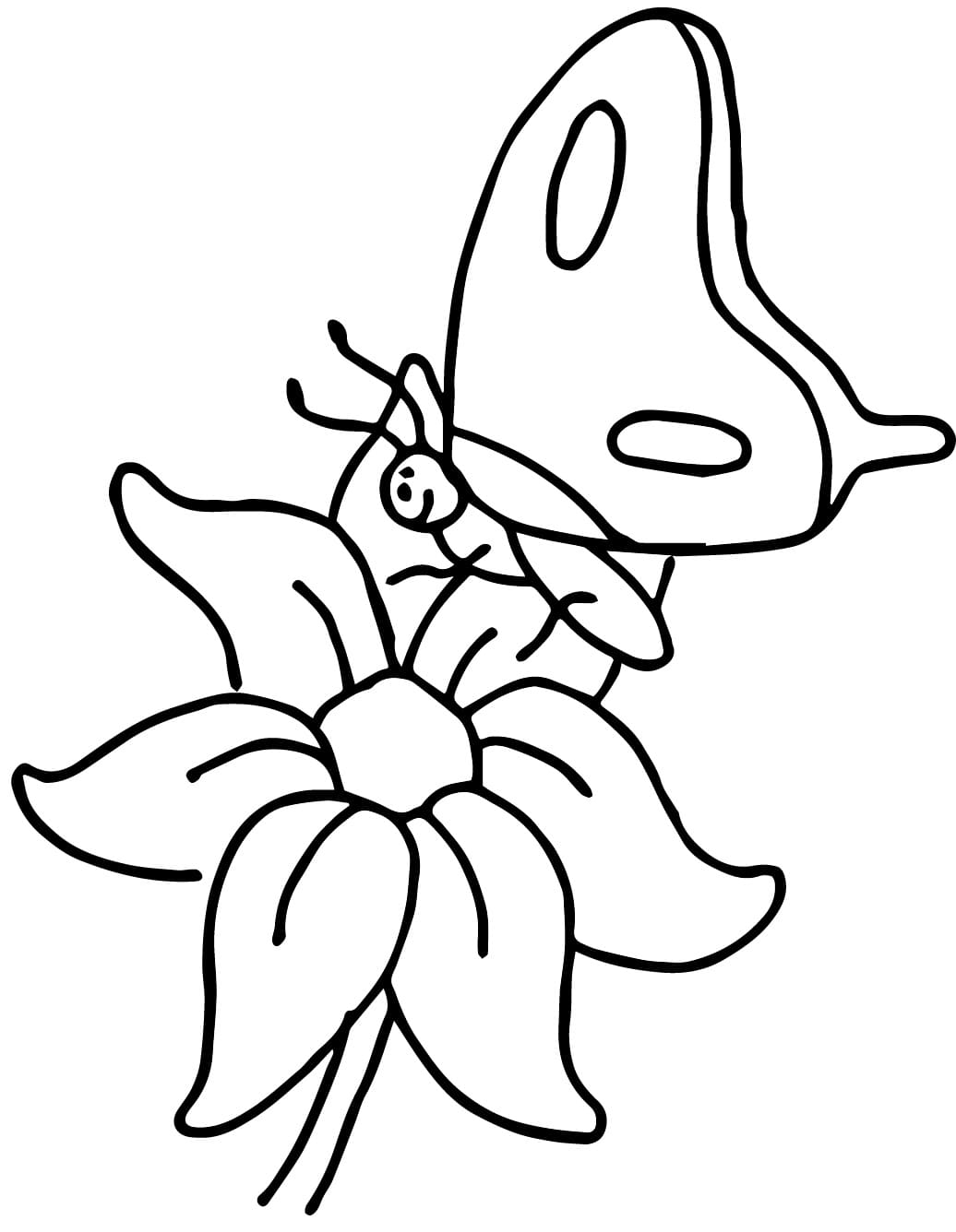 Flower and Cute Butterfly coloring page