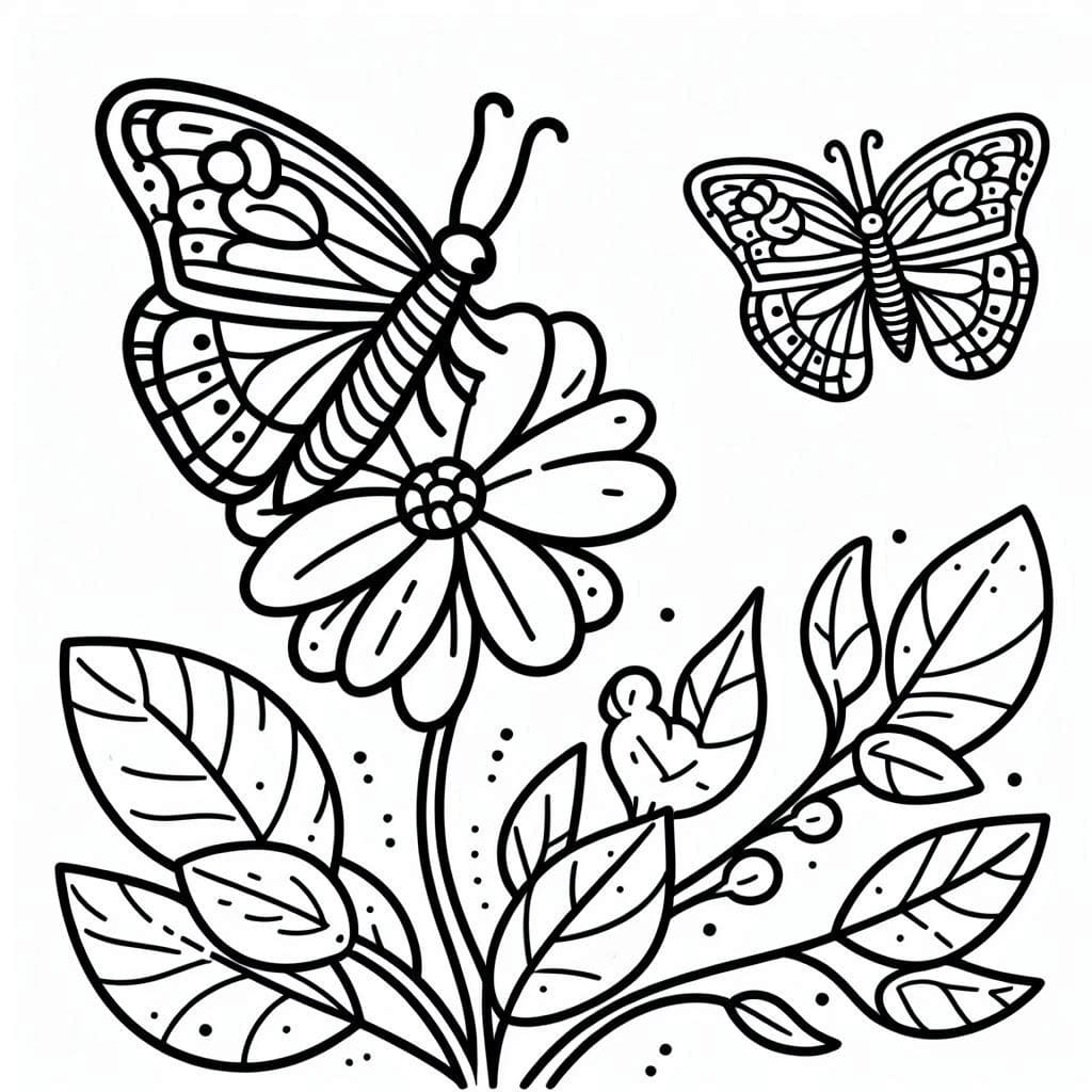 Flower and Two Butterflies