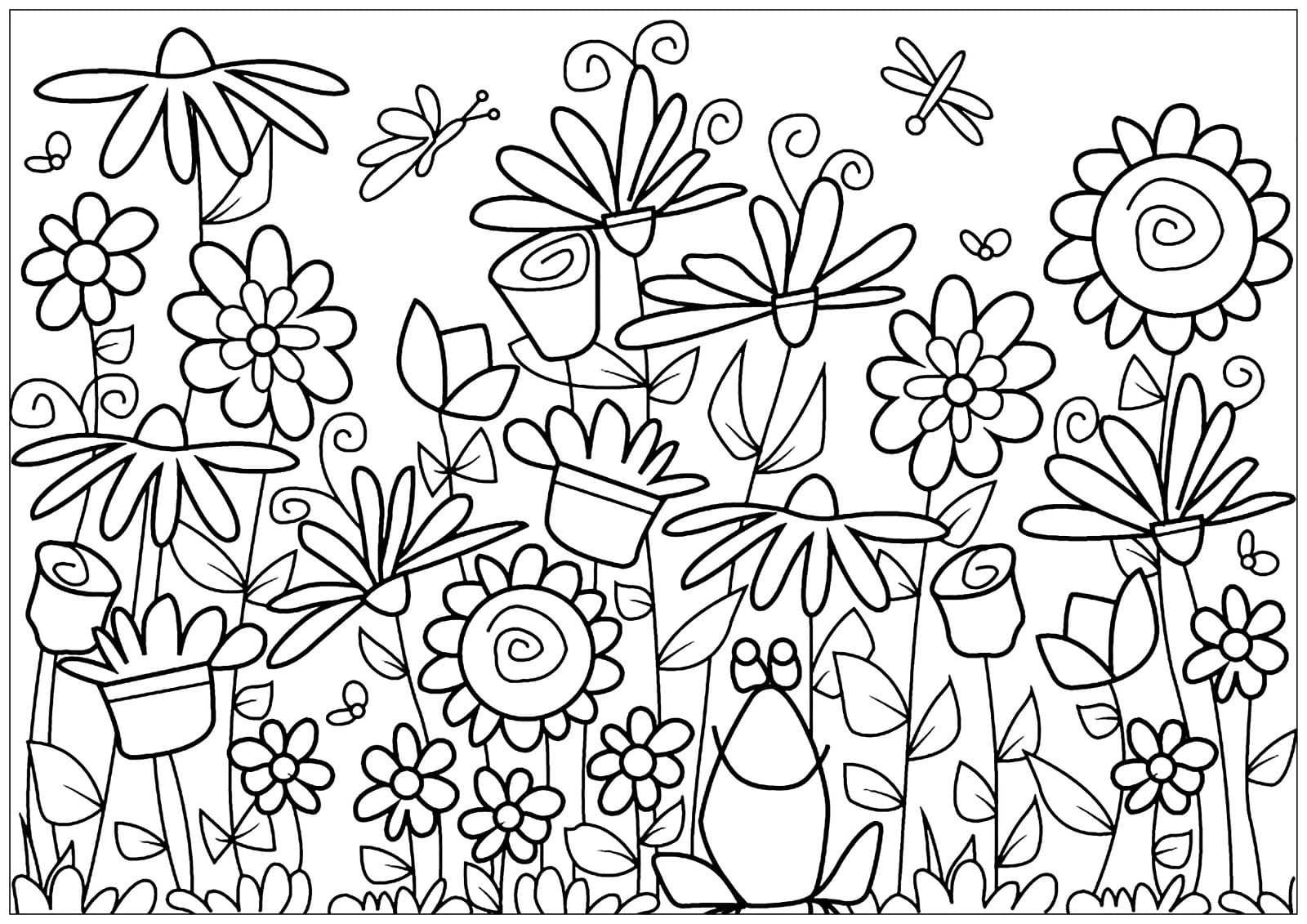 Flowers and Butterflies in the Garden coloring page