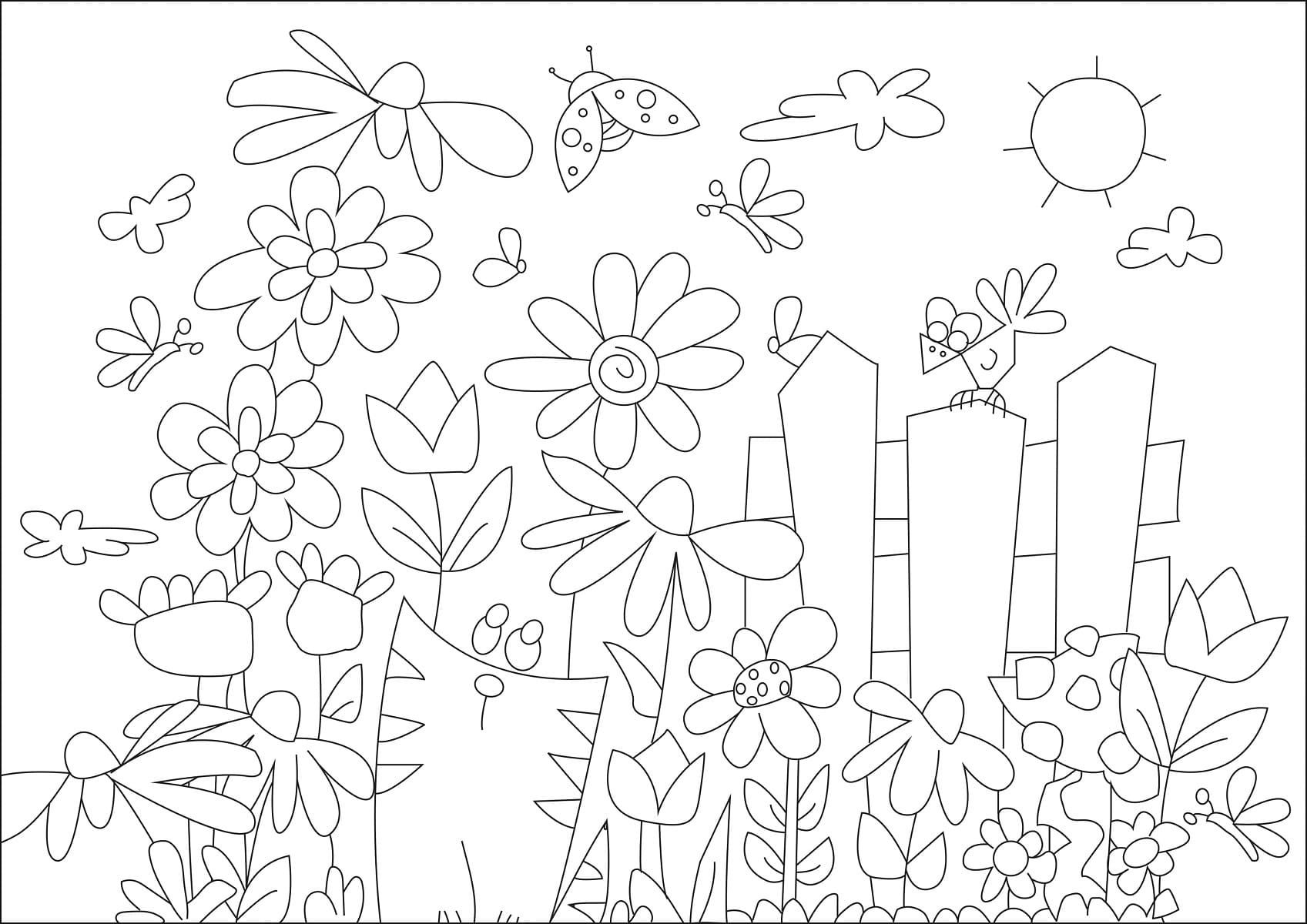 Flowers and Butterfly in the Garden coloring page