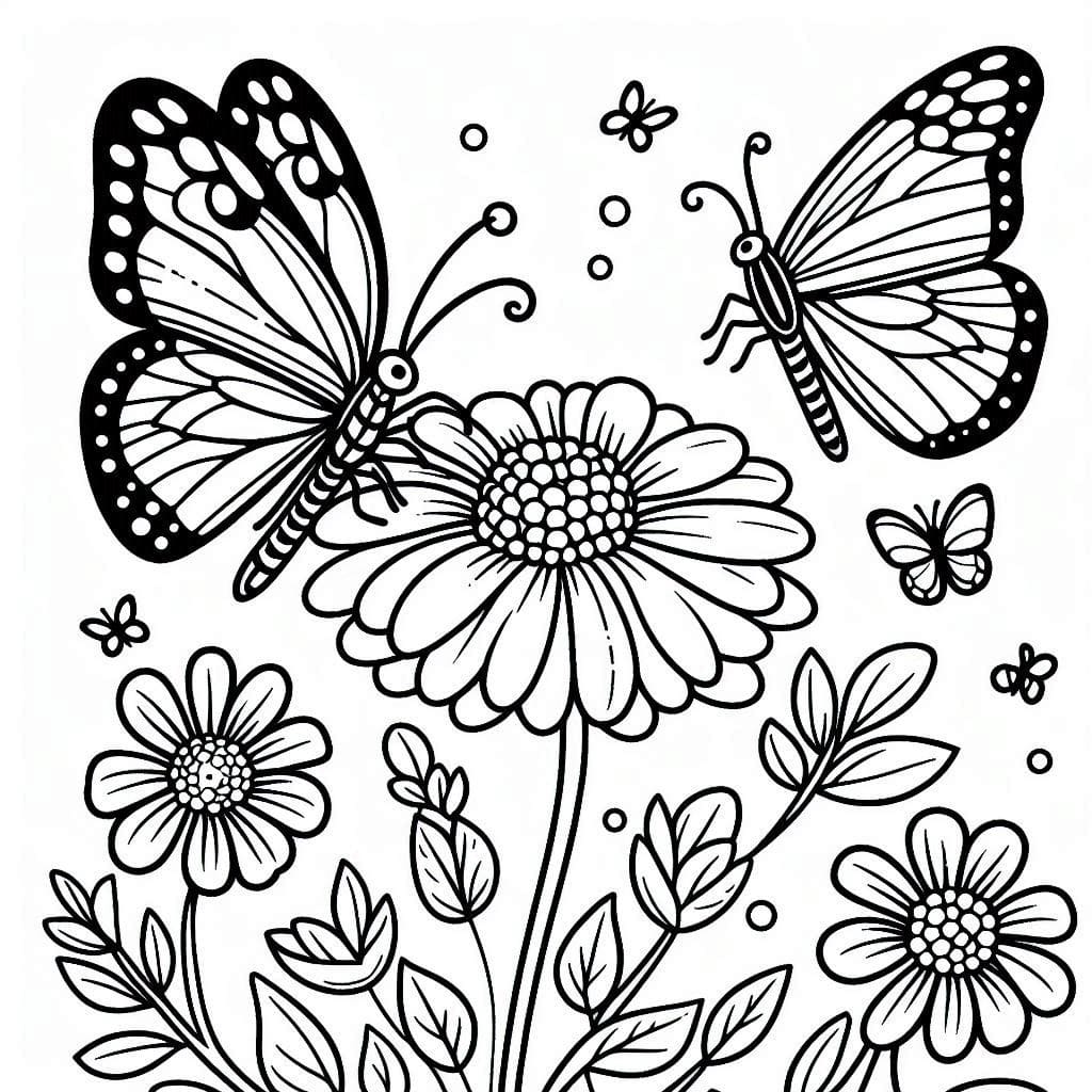 Flowers and Two Butterflies