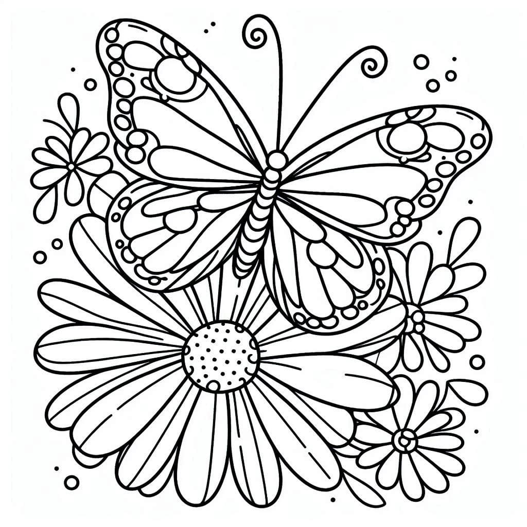 Free Printable Flower and Butterfly coloring page