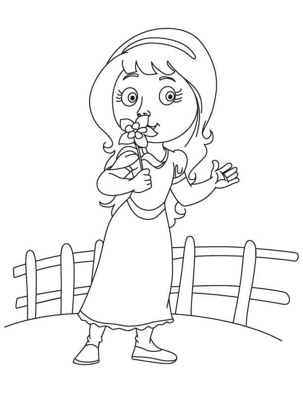 Girl with Columbine coloring page