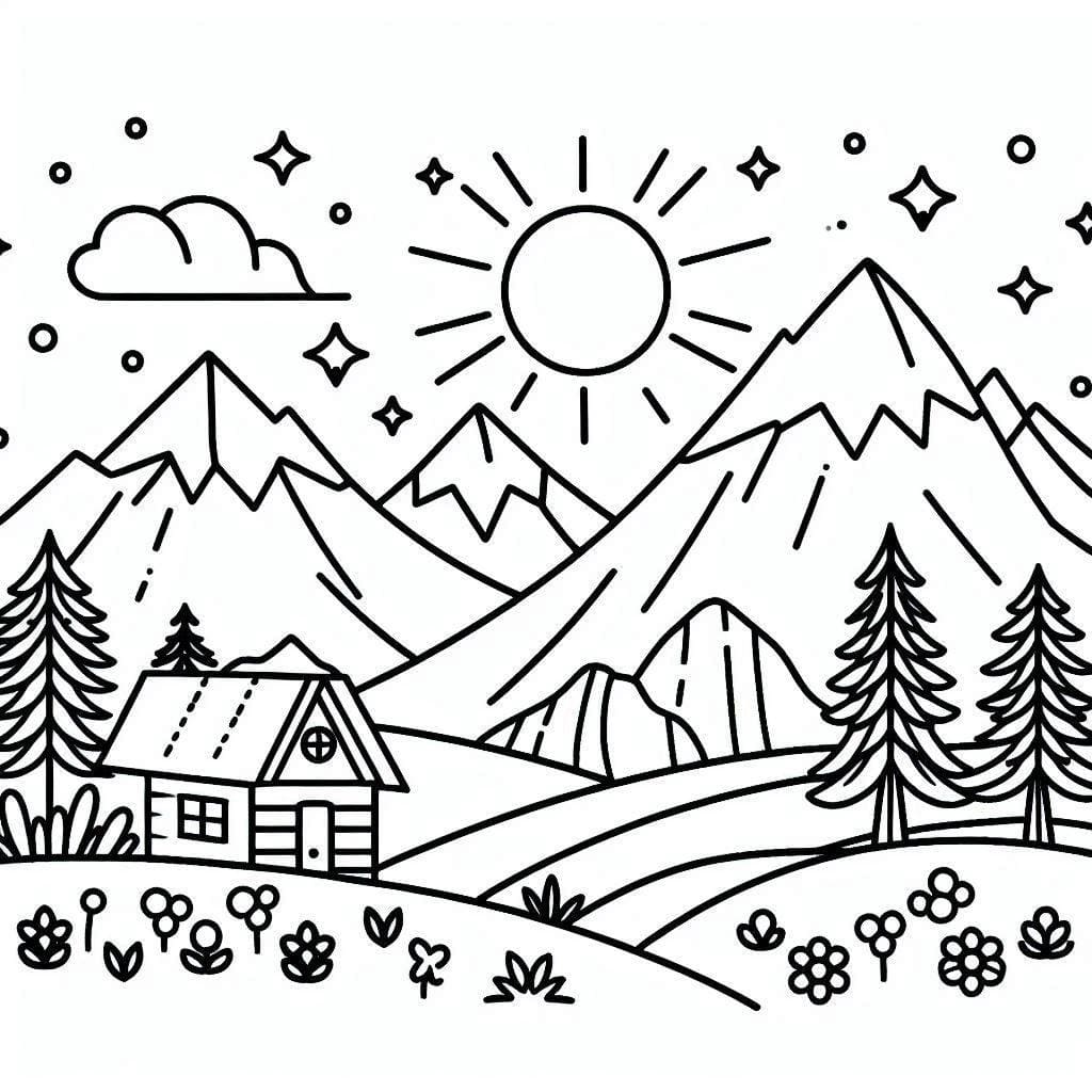 House and Mountain coloring page