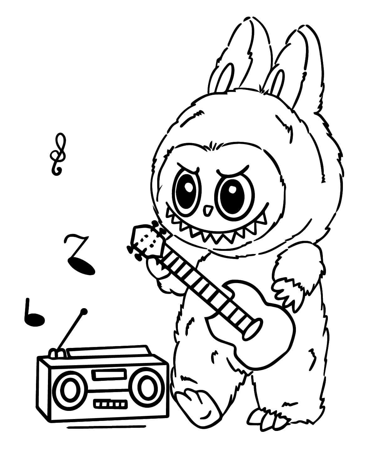 Labubu Plays Guitar coloring page