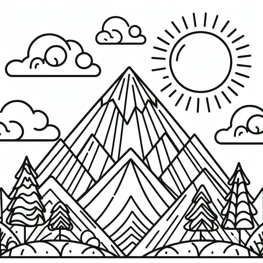 Mountain in the Morning coloring page