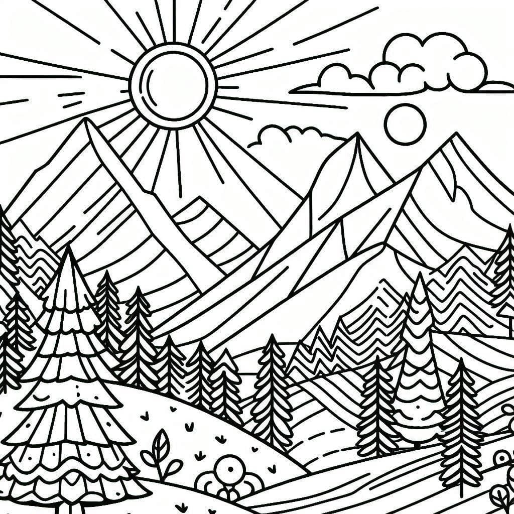 Printable Mountains coloring page