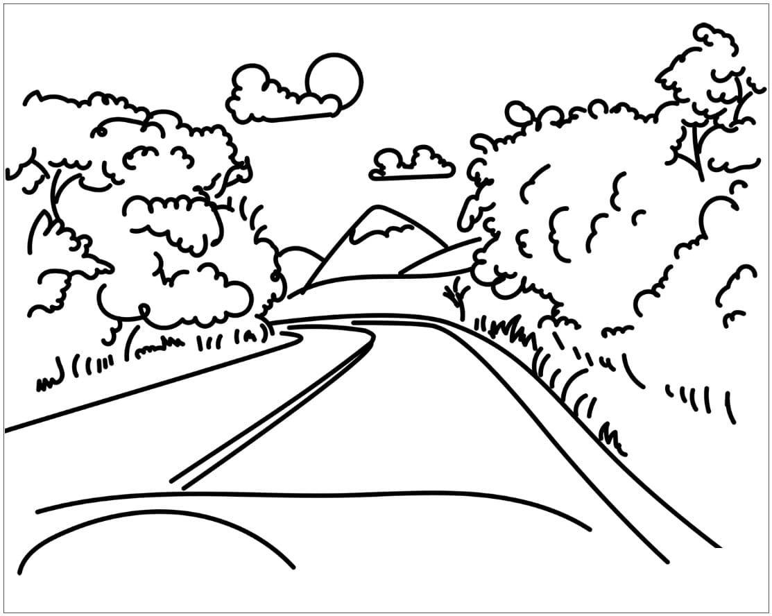 Road and Mountain coloring page