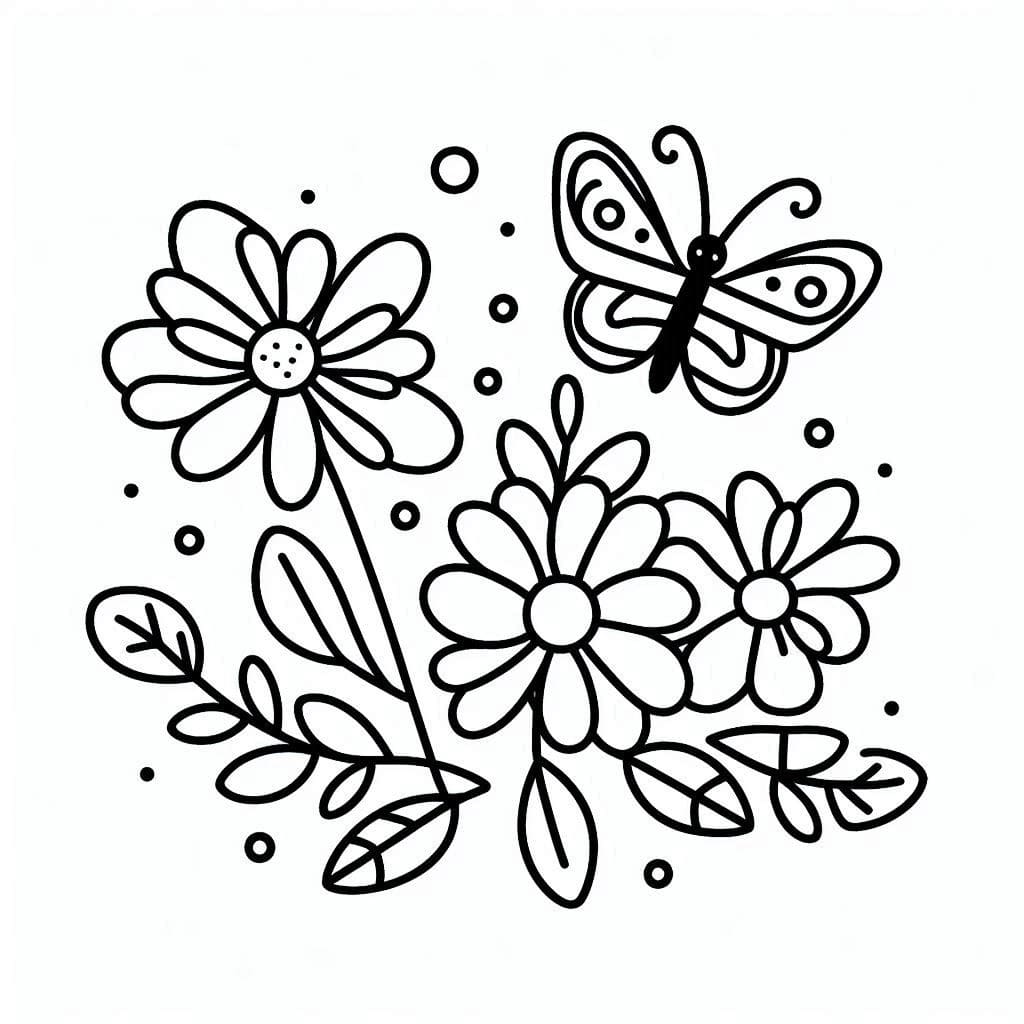 Simple Flower and Butterfly coloring page