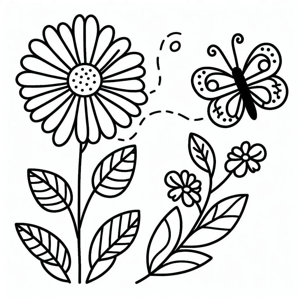 Very Simple Flower and Butterfly coloring page