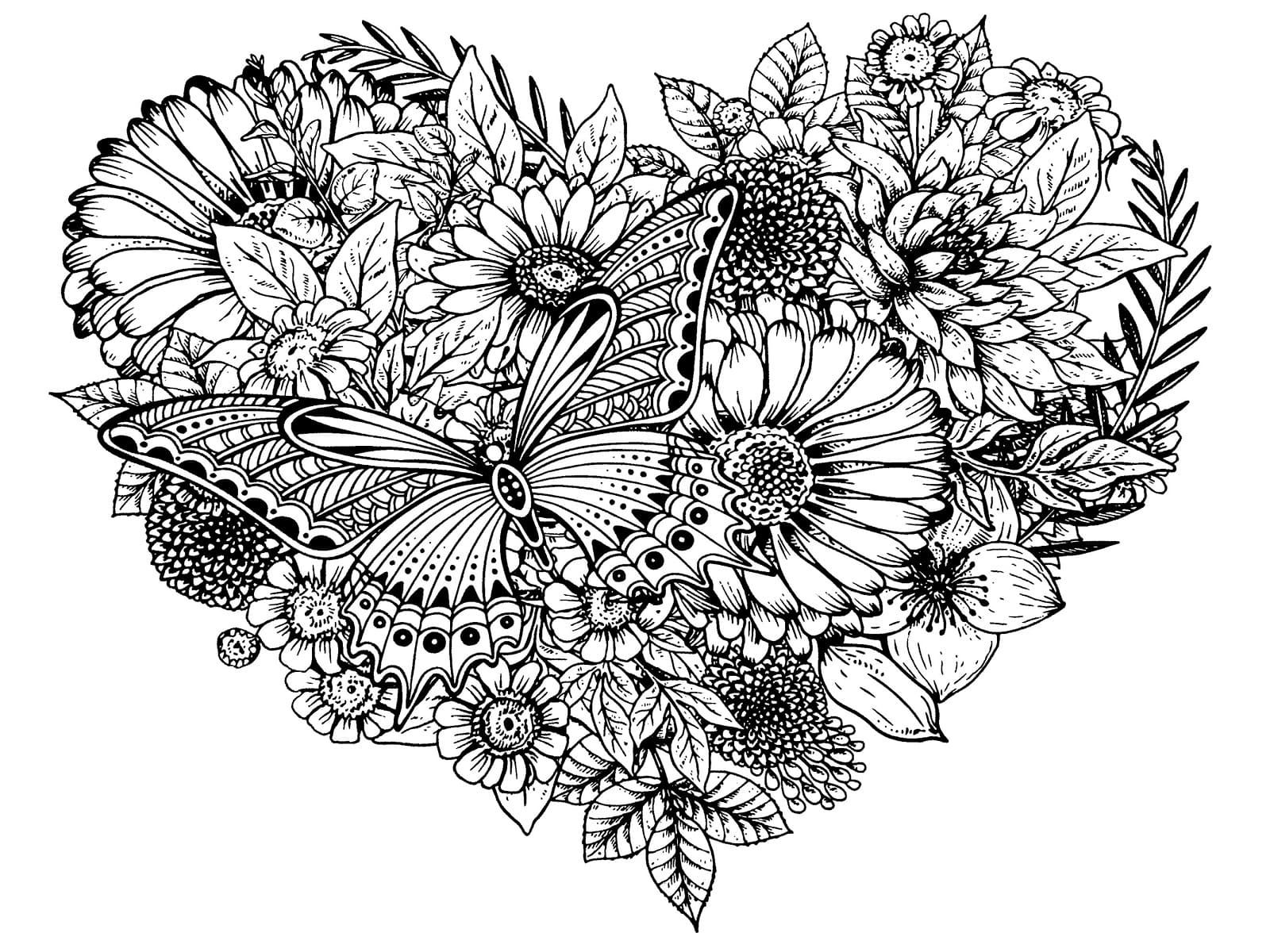 Wonderful Flowers and Butterfly coloring page