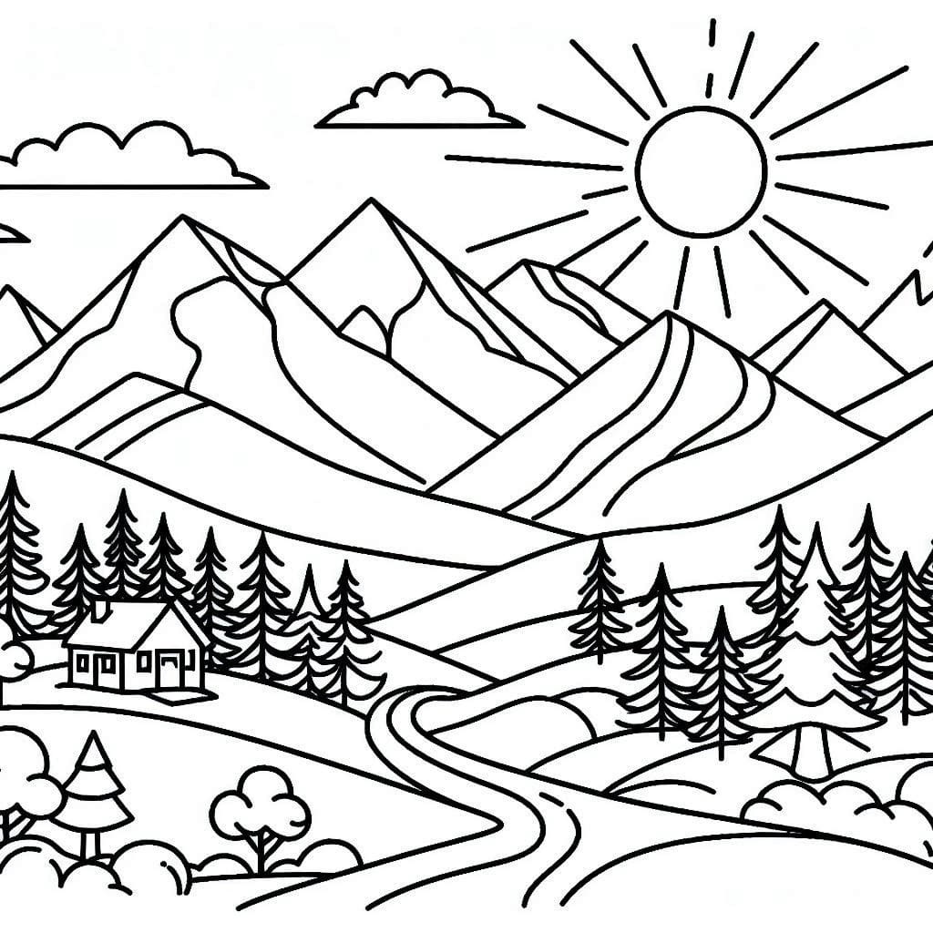 Wonderful Mountain Landscape coloring page