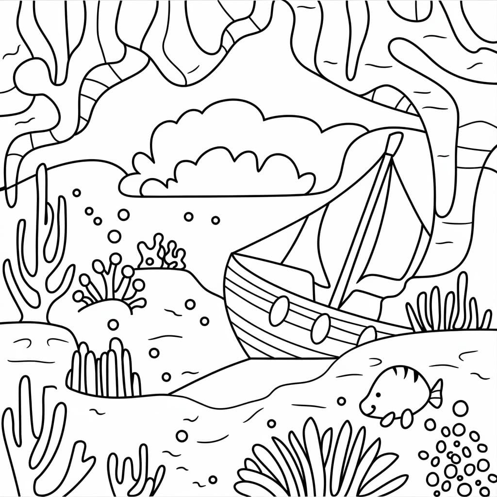 Free Printable Ocean Scene coloring page