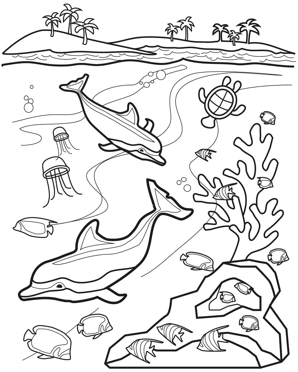 Ocean Scene and Animals coloring page