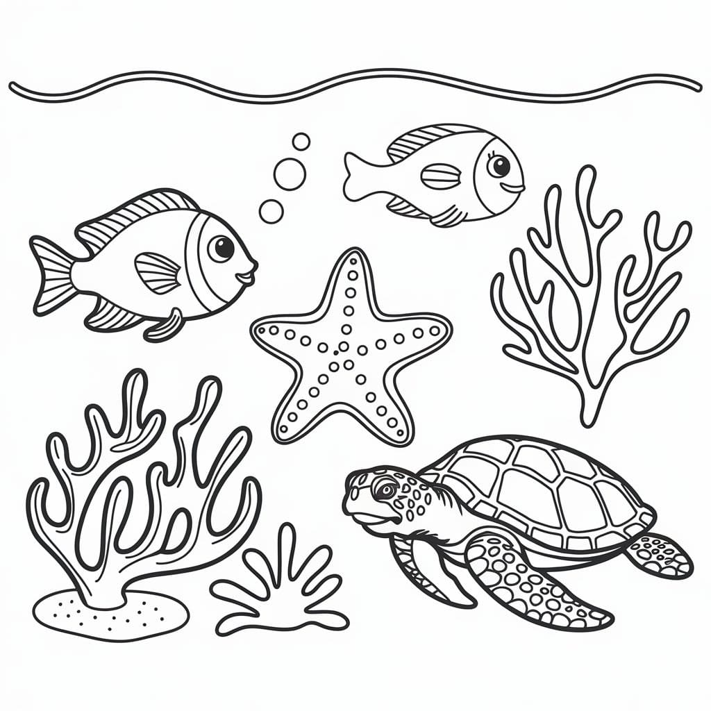 Ocean Scene with Animals coloring page