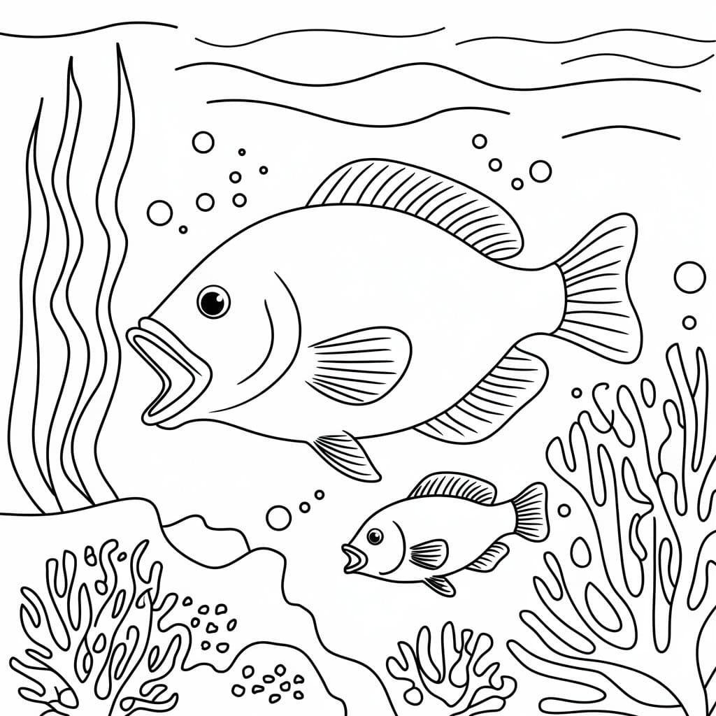 Ocean Scene with Fish coloring page