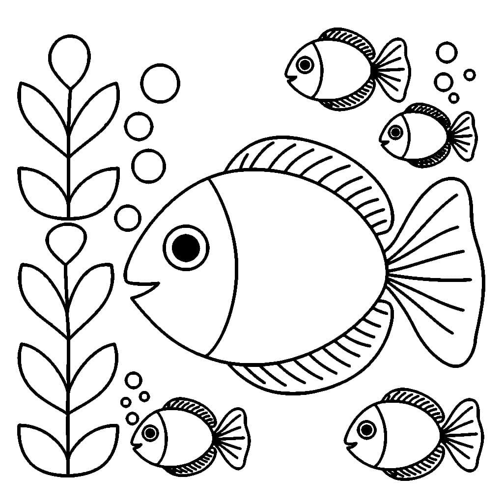 Ocean Scene with Fishes coloring page