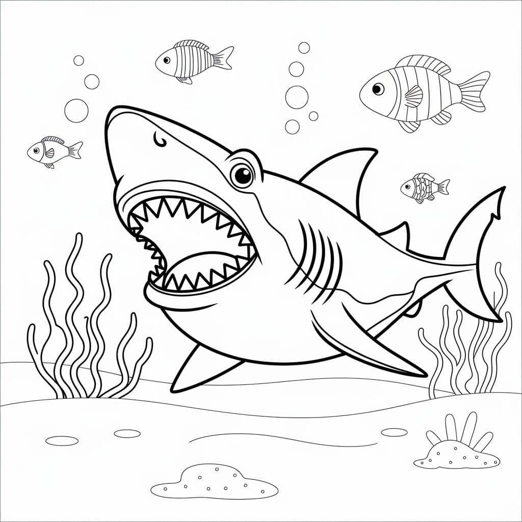 Ocean Scene with Shark coloring page