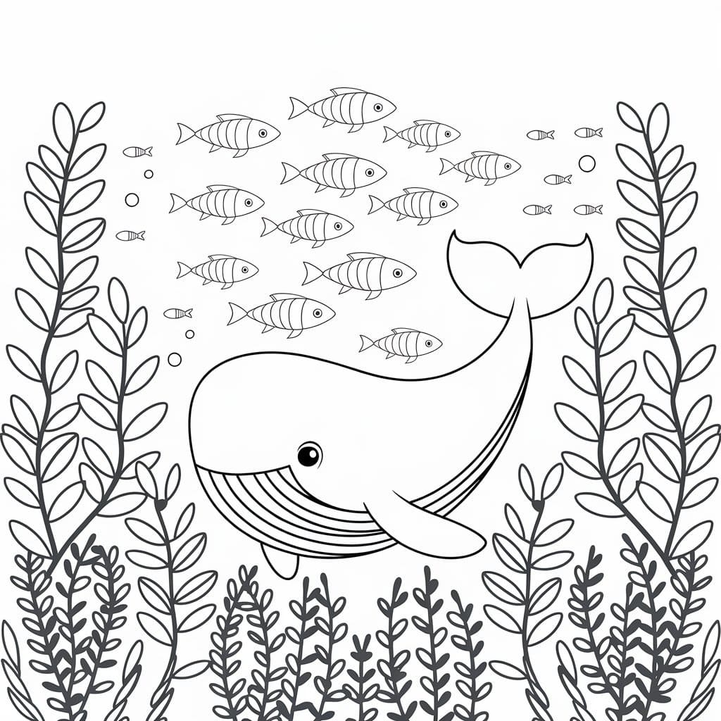 Ocean Scene with Whale coloring page